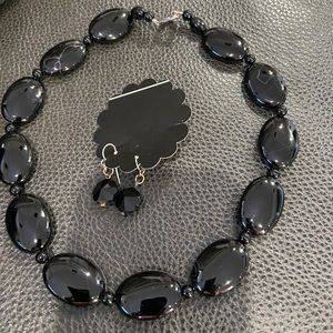 Black onyx beaded necklace and earrings set